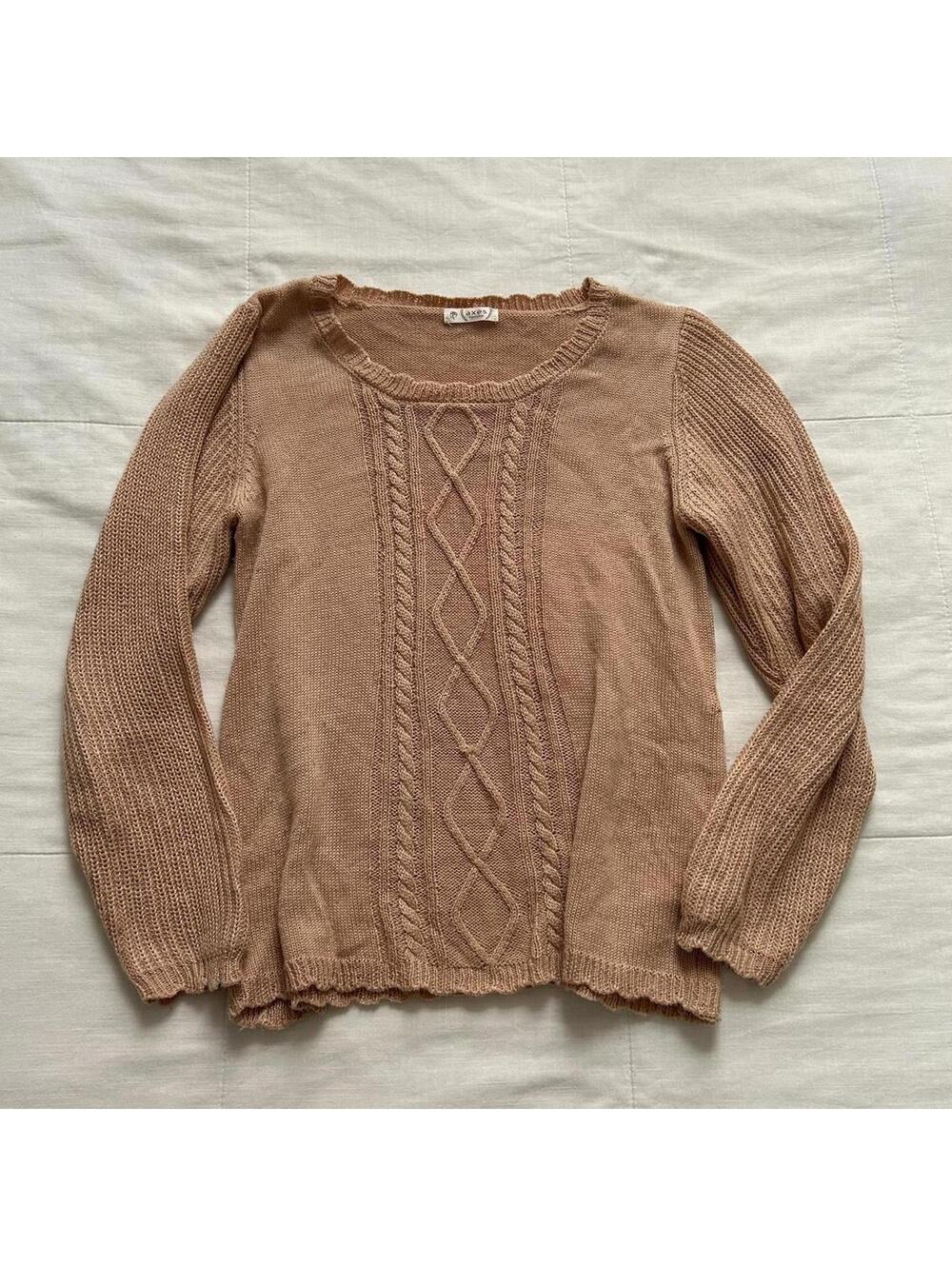 Axes Femme Peach Tan Cable Knit Sweater Size M Japan Boho